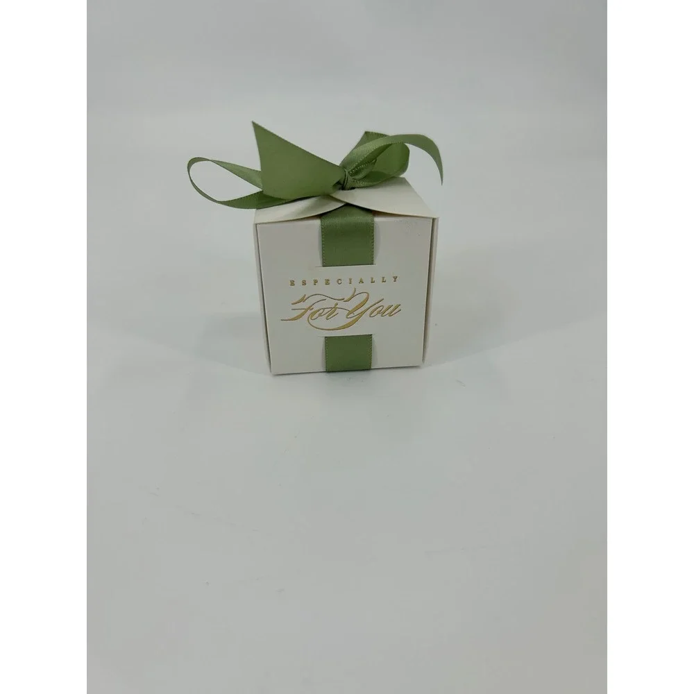 49 Pack White Especially For You Favor Boxes with Green Ribbon 2.5 Inch
